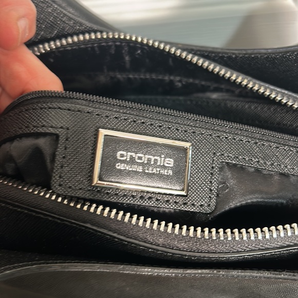 CROMIA LEATHER SATCHEL HAND BAG CROSSBODY  IN BLACK  ITALIAN GENUIN LEATHER NEW - Picture 5 of 8